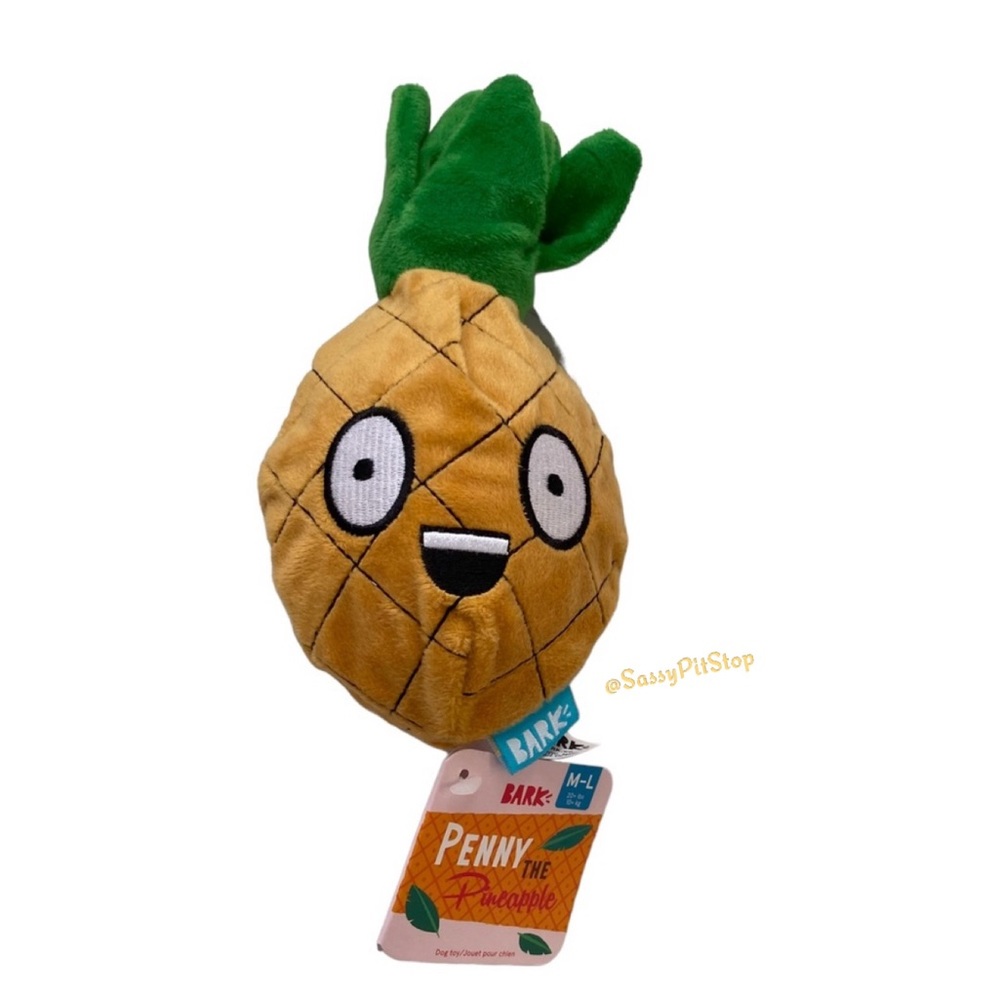 BARK Penny the Pineapple Plush Dog Toy Crinkle Squeaker